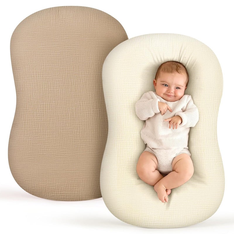 Termichy Baby Lounger Cover Muslin: Soft Cotton Slipcover for Snuggle Me Lounger - Removable & Machine Washable for Daily Use - Zipper-Free & Skin-Friendly for Newborn Girls and Boys - Image 1